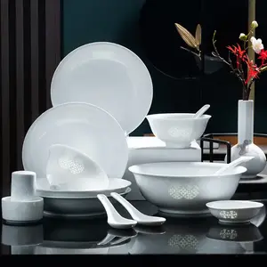 Yichen Jingdezhen 2024 Набор белой фарфоровой чаши и тарелки с подглазурной росписью, костяной фарфор, для дома