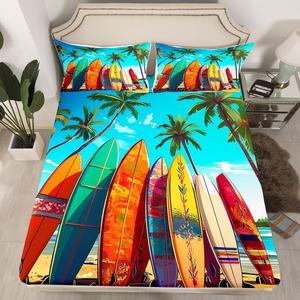 Erosebridal Комплект постельного белья Colorful Surfboard с гавайским стилем и морской тематикой для спальни, Blue Orange