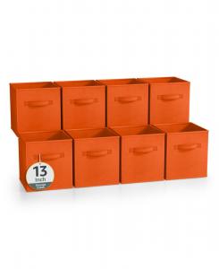 Набор из 8 прочных складных тканевых кубиков для хранения с ручками, 13 дюймов (33 см) - для организации одежды, игрушек, книг, полок и многого другого Sorbus, оранжевый