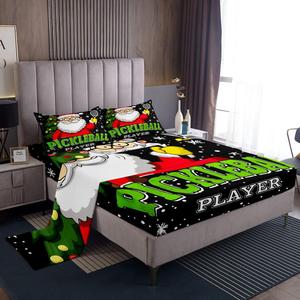 Erosebridal Комплект постельного белья с новогодним принтом Санта Клаус и ёлкой, Black Green Red