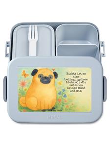 Mr. & Mrs. Panda Дизайн бенто-бокса с изображением мопса и надписью, пастельно-голубой цвет