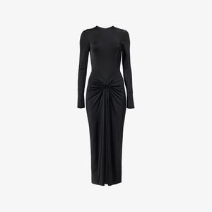 Платье миди Victoria Beckham с длинными рукавами и сборками из эластичной ткани, черный