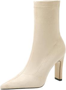 Женские ботильоны DINTAHA из искусственной замши с растяжкой, на массивном каблуке, с заостренным носком, осенние ботинки, Beige