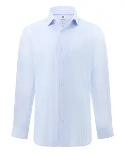 Полосатая трикотажная рубашка-поло с воротником-стойкой для боулинга Boggi Milano, синий