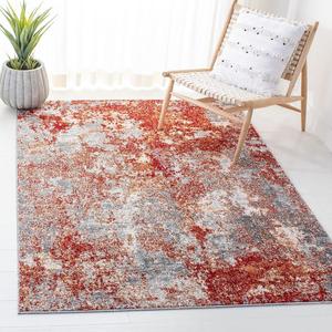 Ковер SAFAVIEH, 122 x 183 см, Aston Collection, Red & Grey, современный абстрактный дизайн, не линяет и прост в уходе, идеален для помещений с высокой проходимостью: прихожая, гостиная, спальня (ASN710Q)