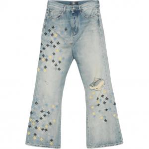 Ма quad вышитые потертые расклешенные джинсы AMIRI, индиго