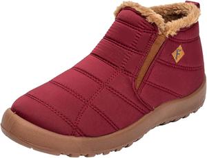 Hlysgo Мужские и женские зимние удобные теплые ботинки до щиколотки водонепроницаемые для улицы походов повседневные плоские зимние ботиночки, Red