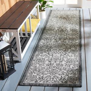 Ковер SAFAVIEH, 67 x 275 см, Courtyard Collection Grey/Black CY8968 для дома и улицы, водонепроницаемый, легко чистится, для патио, заднего двора, прихожей
