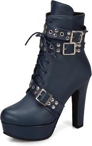 Женские ботинки Bellirala с шипами и пряжкой, боевые, на массивной платформе, ботильоны, готические, панк, на шнуровке, рыцарские, байкерские, на молнии, высокие каблуки, Blue