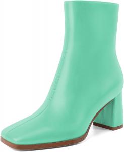 Женские ботильоны Eldof с квадратным носком, массивным каблуком, высокой шпилькой, короткие гого ботинки с боковой молнией, каблук 3 дюйма, Matte Mint Green