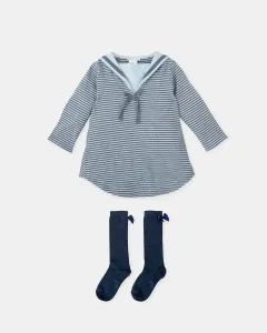 Детский комплект с платьем в синюю полоску и носочками Tutto Piccolo, темно-синий