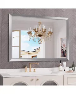 Зеркало для ванной комнаты, настенные зеркала в металлической раме толщиной 55" x 36" для установки над раковиной, в спальне, гостиной, прихожей, прямоугольные настенные зеркала серебристого цвета (горизонтальные/вертикальные) Amorho, silver