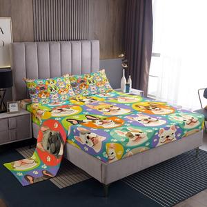 Erosebridal Комплект постельного белья с мультяшными мопсами и лапками для детей, Green Purple Orange