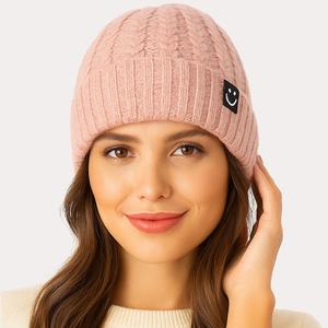 Зимняя вязаная шапка-бини с флисовой подкладкой и ребристой текстурой FASHNZFAB, розовый