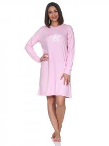 Уютная ночная рубашка из интерлока с длинными рукавами и рисунком в виде звезд в розовом цвете. NORMANN