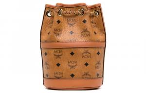Мини-рюкзак-ведро женский коричневый MCM с отделкой из телячьей кожи