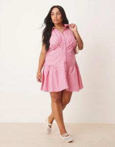 Платье-рубашка без рукавов ASOS DESIGN Curve в розовую полоску Asos Curve