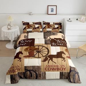 Erosebridal Комплект постельного белья Horse с принтом американских ковбойских сапог в западном стиле, Sepia Brown