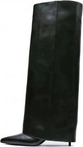 Женские сапоги Goolita на шпильке до колена с заостренным носком, без застежки, с отворотом, из кожи, удобные, праздничные, Za-Black