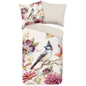 Двустороннее постельное белье «Доброе утро» «Инга», 100% хлопок, 135х200, молния, двусторонний вид, птичий цветок, песочный Good Morning