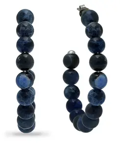 Серьги-Кольца из натурального камня в серебряной оправе, 1 3/4 дюйма Macy'S, sodalite