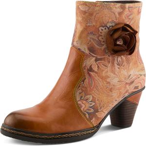 Ботильоны на каблуке Spring Step L'Artiste Naima | Кожаные ботильоны с цветочным принтом и вырезом в виде розы, Camel Multi