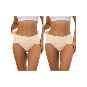 2 упаковки женского нижнего белья в рубчик с завышенной талией и контролем живота, доступны в размерах больших размеров ALLEGRA K, бежевый