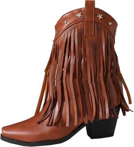 Женские элегантные ретро-ботинки с кисточками в ковбойском стиле, короткие ботинки на толстом каблуке для повседневных прогулок XIEPP, Yellow