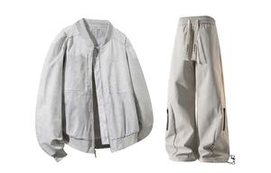 Повседневная спортивная одежда Unisex с воротником-бейсболкой умеренного кроя X1617, серый top+хаки pants