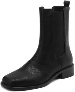 Женские ботинки TinaCus ручной работы из натуральной кожи с квадратным носком, челси на резинке, ботильоны, Black