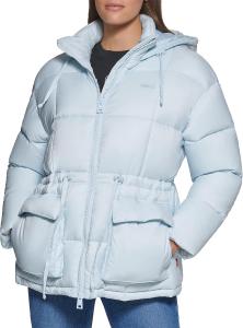 Женская куртка Levi's Megan утепленная с капюшоном и регулируемой талией, светло-голубой