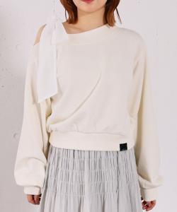 Толстовка на одно плечо из шифона с лентой Archives, цвет Ivory