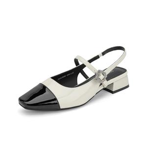 Туфли Мэри Джейн на массивном каблуке 3,2 см GEMEIQ, бежево-черные