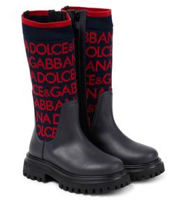 Кожаные ботильоны с логотипом Dolce&Gabbana Kids, цвет blu/rosso