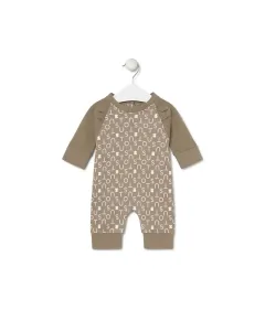 Детский комбинезон с ушками из гладкого хлопка с принтом Tous, бежевый