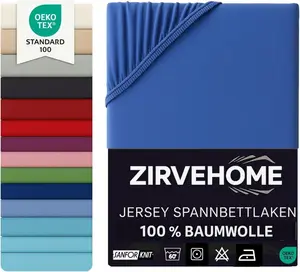 Простыня на резинке 90x200-100x200 см - Джерси, 100% хлопок - Комфортная простыня для матрасов высотой до 30 см, простыня на резинке королевского синего цвета Yadetextil