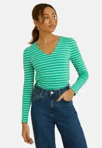 Топ с v-образным вырезом и длинными рукавами, прямого кроя. Love & Roses, Ivory And Green Stripe