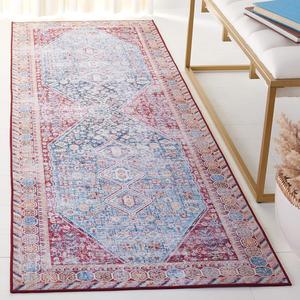 Ковер SAFAVIEH, 77 x 244 см, из коллекции Tucson, моющийся, ковер-дорожка, Blue & Red, нескользящий, идеален для помещений с высокой проходимостью: гостиная, прихожая, холл, кухня, спальня (TSN164M-28)