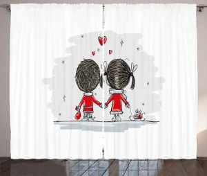 Штора ABAKUHAUS Love Rustic, дизайн с изображением парного персонажа, универсальная ленточная штора для гостиной с петлями и крючками, 280 x 175 см, цвет: алый, какао-серый Abakuhaus