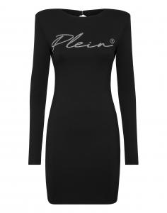 Мини-платье с длинными рукавами Strass Signature PHILIPP PLEIN, черный