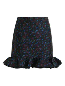 Юбка с цветочным принтом и оборкой по подолу Essentiel Antwerp, черный