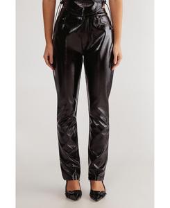 Женские виниловые брюки с высокой талией и эффектом потертости Nasty Gal, Black