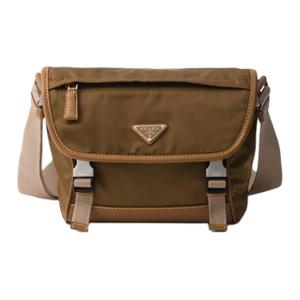 Переработанный нейлон с кожаной сумкой через плечо, мужская наплечная сумка пробковый бежелый PRADA