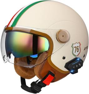 Шлем открытый Dcoltmi-888 Vespa Bluetooth с двойным козырьком, кремовый