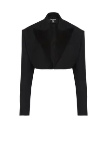 Укороченный жакет из грана-де-пудре Balmain, черный
