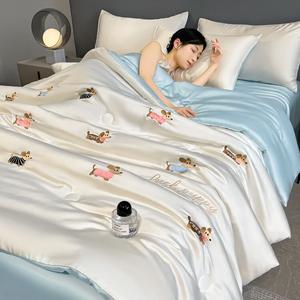 Antarctic Комплект летнего постельного белья из 4 предметов (одеяло, простыня, 2 наволочки), 2.0 м, цвет Laizhanggou - Milk White Blue, шелковистая ткань