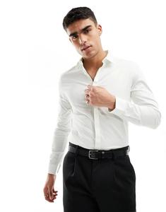 Атласная рубашка узкого кроя цвета слоновой кости ASOS Wedding