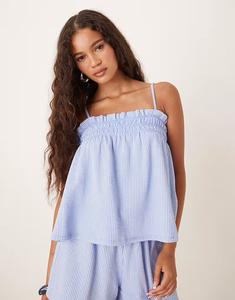 Фактурный топ-майка в синюю полоску Gina Tricot
