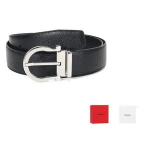 Ferragamo Мужской кожаный ремень из коровьей кожи черный темно-коричневый шириной 3.5 см, Black Dark Brown