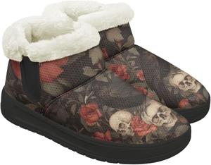 Женские ботильоны на зиму с теплой подкладкой, стелькой из памяти формы, противоскользящие мини-башмачки, антискользящие, без шнурков Chririnla, Gothic Raven Skull